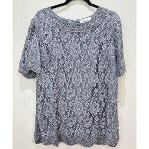 Vintage Beaded Sequin Top Womens 16W Silver Iridescent Floral Elegant Wedding